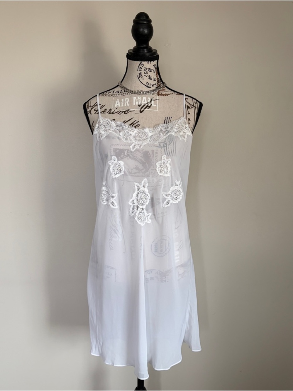 Y2K Le Boudoir white slip dress with embroidered florals